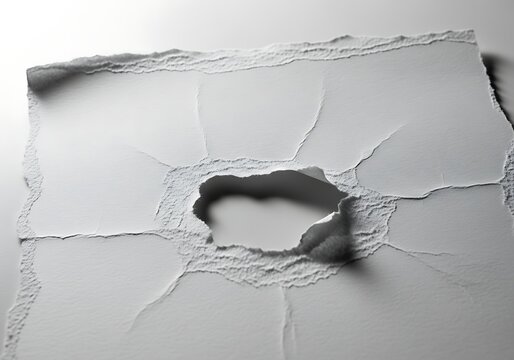 A gray plaster wall with a hole in it