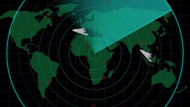 Syan radar screen with scanning beam and circular grid - overlay animation for video compositing . radio waves signal alert .warning of headcoyater. 4k motion video.