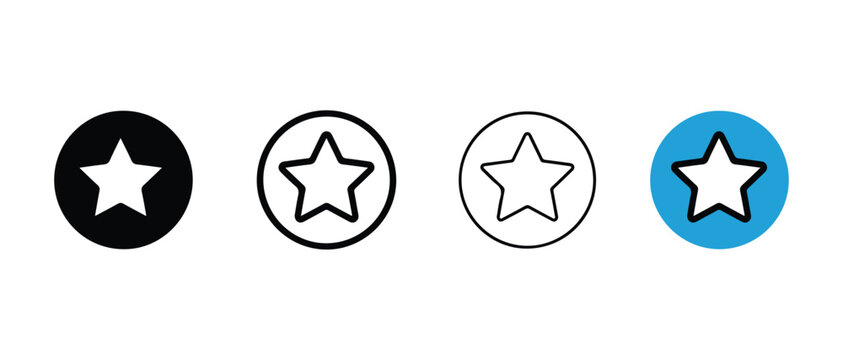 star icons enclosed within circular shapes providing a variety of graphic design elements for representing favorites or ratings with distinct visual styles
