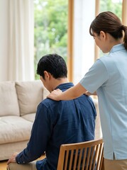 Obraz premium Woman comforting man indoors near window support