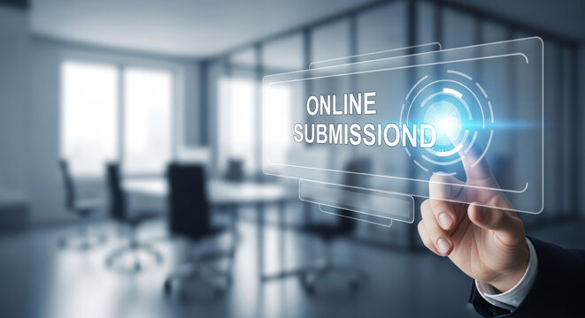 Online submission digital communication finger touch office technology screen interface business concept