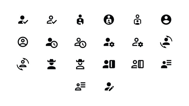 User Profile Icon Set Featuring Various Human Avatars and Settings Symbols