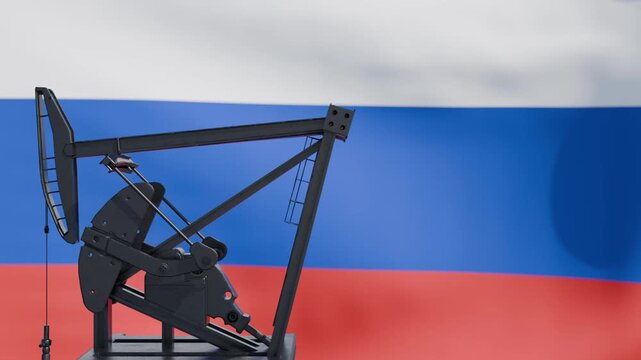 Oil Pump Jack Silhouette with Russia Flag Background &ndash; Oil Industry Animation