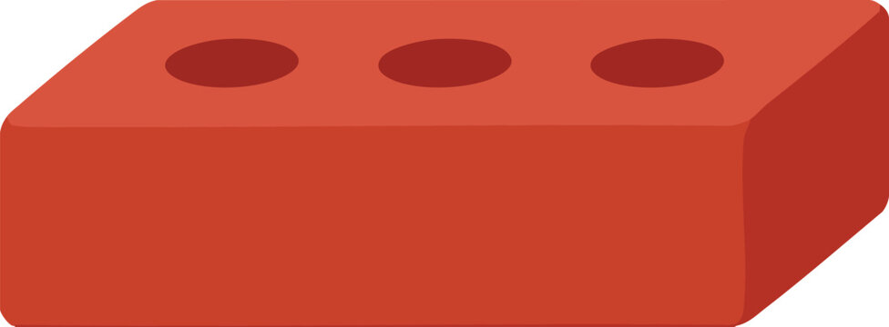 One single solid red clay brick material for house construction projects and masonry works showing three holes on top surface ready for building exterior walls or sturdy internal partitions