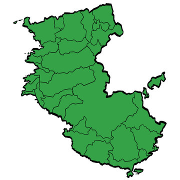 和歌山県地図 市町村区分 緑色 筆タッチ 和風 西日本 / A brushstroke map of Wakayama Prefecture / green