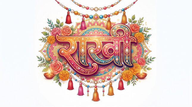 Indian traditional raksha bandhan or rakhi hindi typography design.
