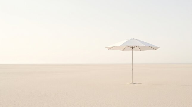 Solitary Umbrella on Empty Beach at Dusk