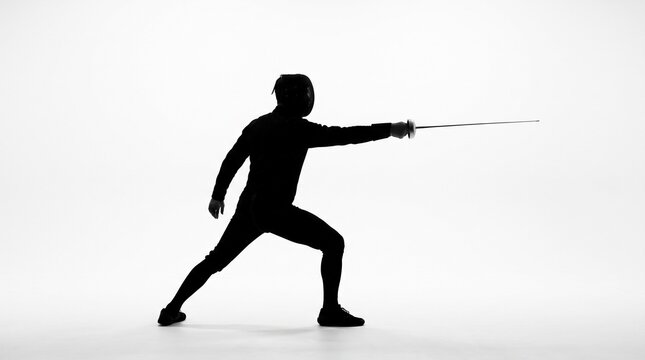Fencer in Lunge Position with Foil Sword