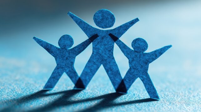 Abstract blue paper figures representing connection and togetherness concept
