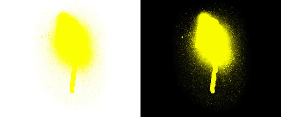 Neon yellow spray paint drip on white and black background, vibrant graffiti aerosol splatter texture, abstract street art design element © PNG