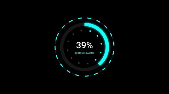 Futuristic Circular Loading Bar with Neon Blue Glow and Percentage Counter