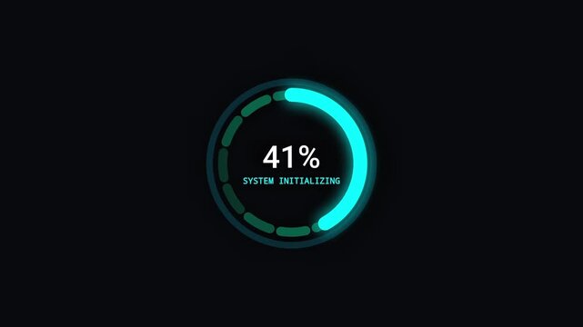 Futuristic loading bar animation. Digital progress indicator from 0% to 100%.