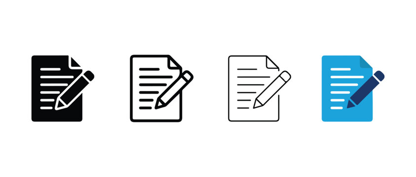 document icons with pencil tools illustrating writing editing and notetaking concepts on transparent background
