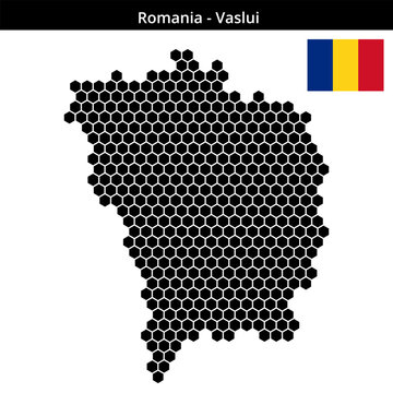 Map of Romania region Vaslui in medium hexagonal dots