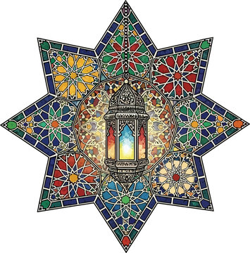 Ramadan Lantern and Geometric Mosaic Starburst