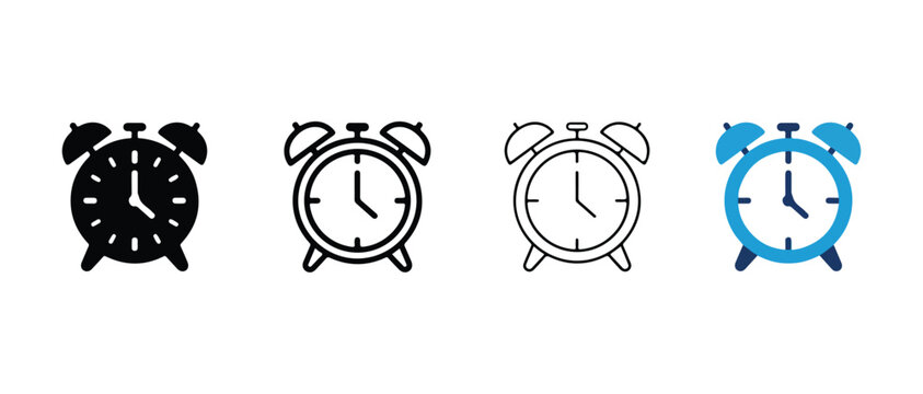 alarm clock icons in different colors isolated on transparent background for digital design use