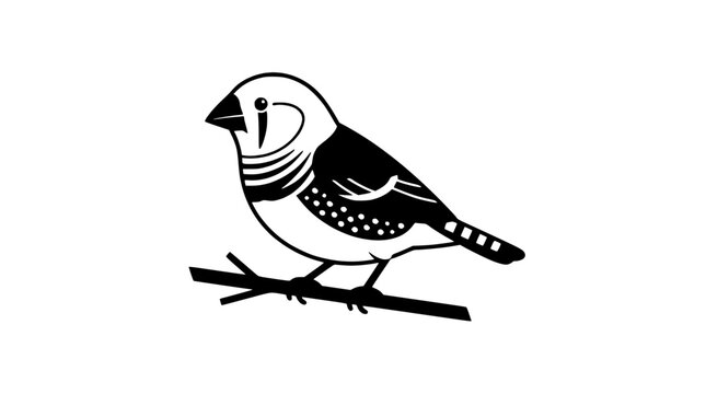 Zebra Finch Bird Silhouette on Branch, Minimalist Line Art Illustration