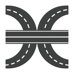 Fototapeta premium Road Interchange Icon Featuring a Straight Highway Crossing Curved Access Ramps