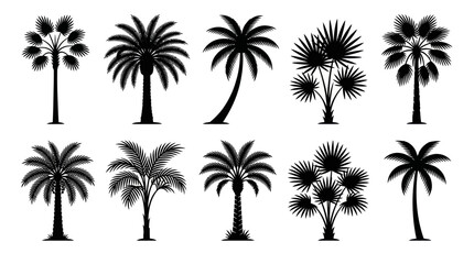 Diverse palm tree silhouettes collection © Soge