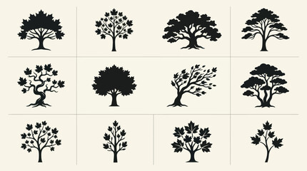 Diverse tree silhouettes collection © Soge