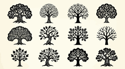 Diverse tree silhouettes collection © Soge