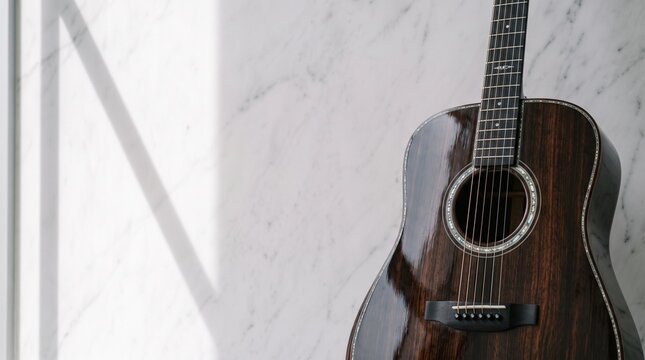 Acoustic Guitar on Marble Wall Background