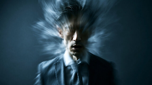 Man with Motion Blur Expressing Mental Chaos and Stress