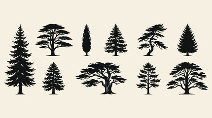 Various silhouette tree illustrations © String