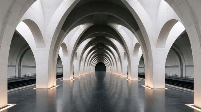 Futuristic Tunnel with Arched Columns and Ambient Lighting