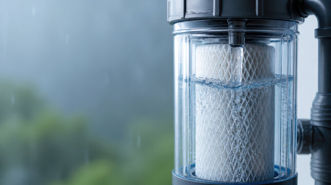 Water scarcity climate adaptation test in clear filter chamber for home water treatment