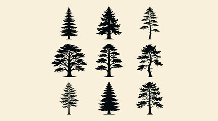 Various evergreen tree silhouettes © EBODA