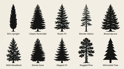 Various evergreen tree silhouettes © EBODA