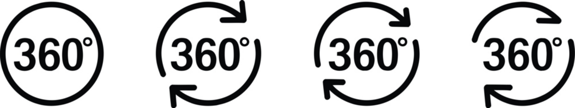 Rotation, 360 degree outline icon collection with circular arrows, refresh, reload and rotation symbols, editable stroke vector set.