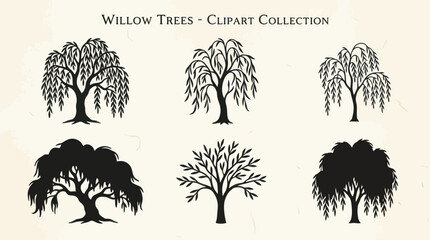 Weeping willow tree silhouettes collection © Surya