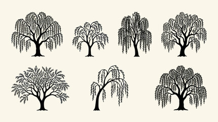 Weeping willow tree silhouettes collection © Surya