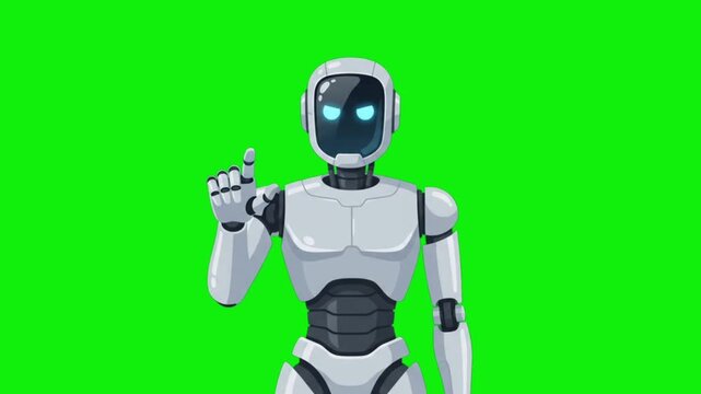 3D rendering of a futuristic white robot waving isolated on green screen