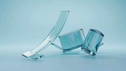 Obraz premium Broken glass cylinder on a light blue background