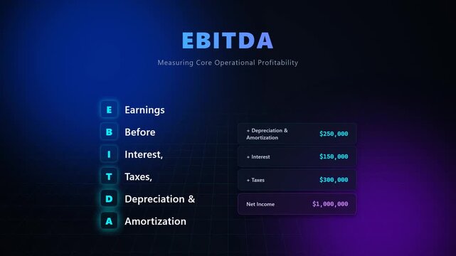 EBITDA calculation explained with financial metrics and glowing numbers