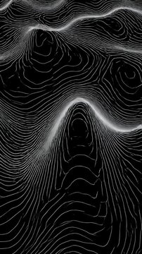 Black topographic map contour lines pattern.