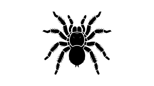 Black Tarantula Spider Silhouette Icon Isolated on White Background, Top View