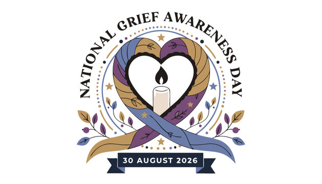National grief awareness day emblem with candle and heart ribbon