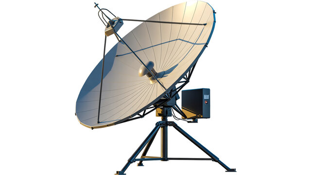 A professional product photograph of a large satellite dish antenna isolated on a clean white background for telecommunications