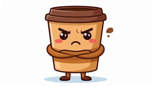 Angry Coffee Cup Cartoon Character with Arms Crossed.