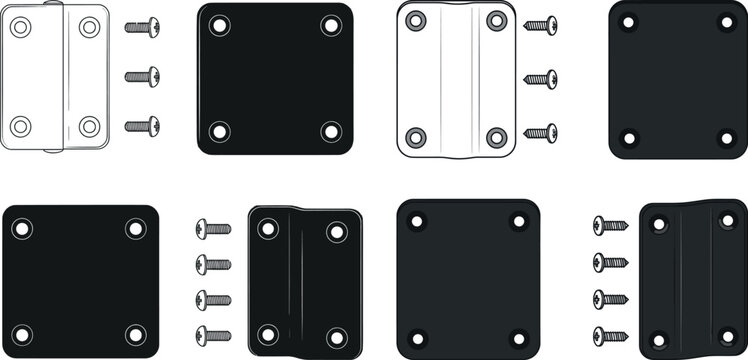 Industrial door hinges set with screws vector illustration hardware industrial construction