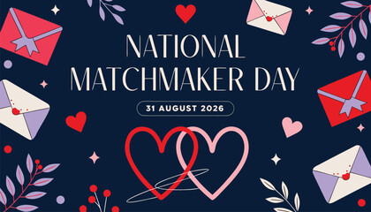 Obraz premium National matchmaker day greeting card design with hearts and envelopes