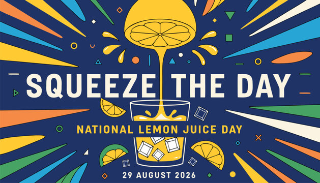 Vibrant lemon juice day poster featuring colorful citrus fruit graphic design