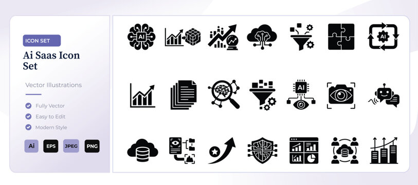 Artificial intelligence saas icon set vector illustrations
