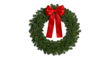 Green fir Christmas wreath with red satin bow © Fraser