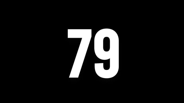 Pixel numeral 79, number seventy nine, alpha channel, alphabet and letters in pixel style with a transparent background