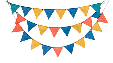 Obraz premium Triangular Bunting Flags in Teal Orange Blue, and Yellow